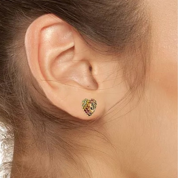 Kurt Geiger Rainbow Stone Heart Stud Earrings - Picture 2 of 7